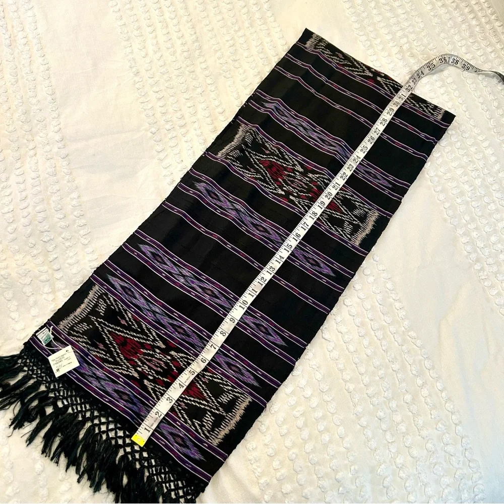 Ten Thousand Villages 100% Silk black and purple woven scarf NWT